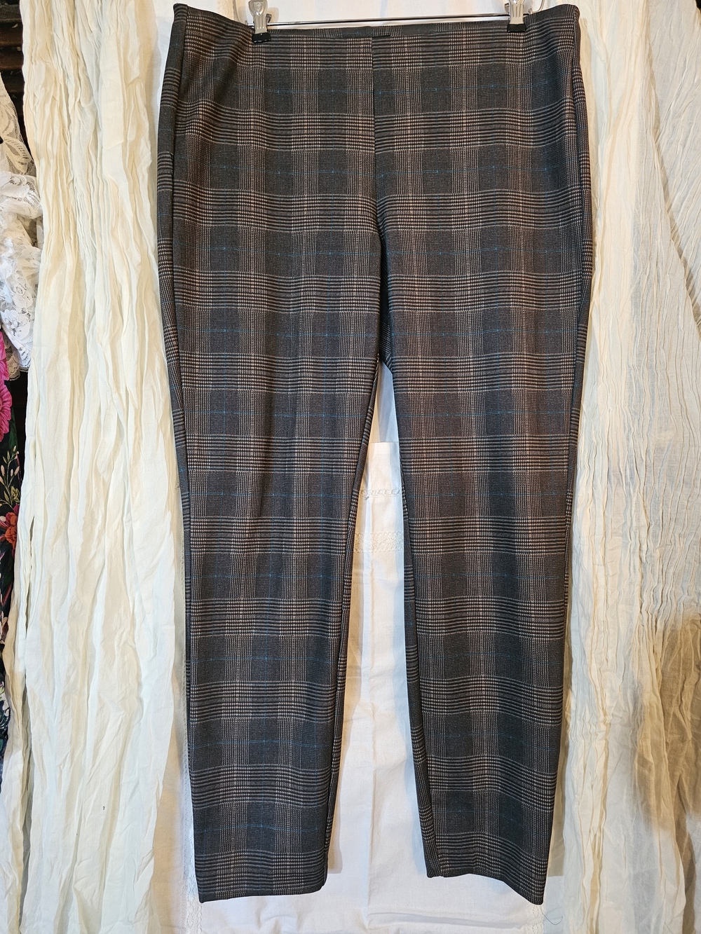 Zac & Rachel Gray Plaid Dress Pants with Subtle Blue Windowpane
